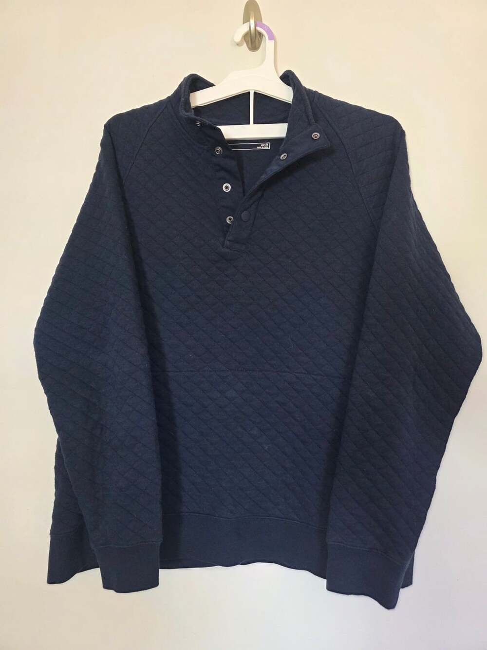 Eddie Bauer Quilted Quarter Snap Mock Neck Pullover Sweatshirt Size M Navy Blue